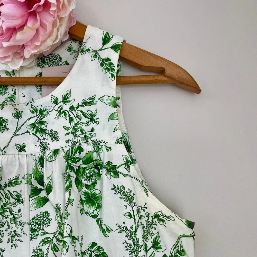 Gal Meets Glam Lisa Green White Toile Floral Tiered Mini Dress 4 - Picture 10 of 16